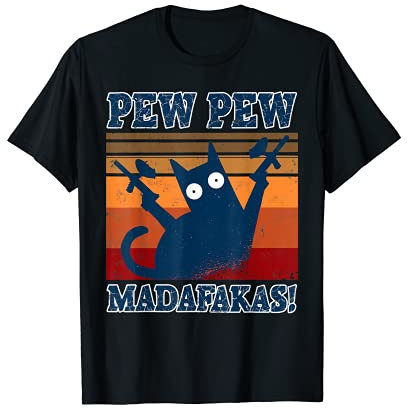 Cat Pew Pew Madafakas Crazy Katze Paintball Pistole lustiges T-Shirt
