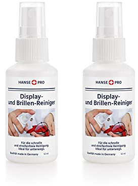 HANSE PRO Brillen-Reiniger, 2 x 50 ml I Brillen-Pflege I Reinigungs-Spray I schnelle und streifenfreie Reinigung von Brillen und Display-Oberflächen I ideal für unterwegs
