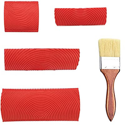 Hazrcvr 4 Pièces Outils de Peinture en Caoutchouc avec Pinceau de Peinture Peigne Faux Bois Rouleaux de Peinture Imitation Grain de Bois Murale Veinure Grain de Bois Effet pour Texture Murale