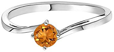 Multi Wählen Sie Ihren Edelstein 4 MM Rund 925 Sterling Silber Solitär Bypass Ring (Citrin, 22.5)