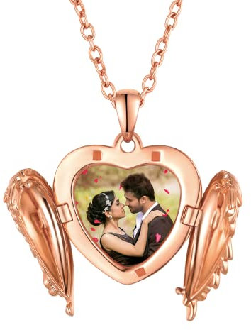 FindChic Collar con Foto Personalizado Memorial Colgante Alas de Angel Joyería Personalizada Oro Rosa Collar con Medallón para Hombre Mujer