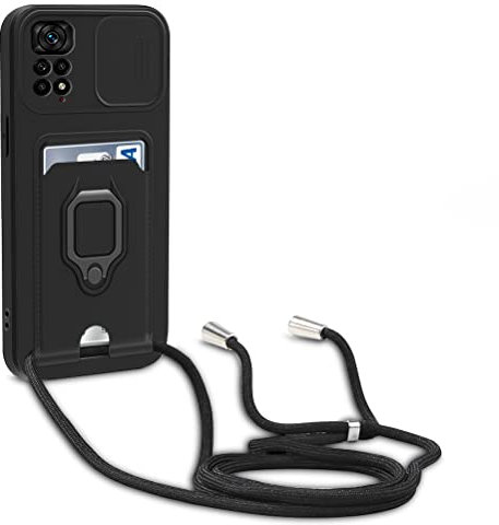 yanasuo Cordon de Coque Compatible avec Xiaomi Redmi Note 11/Redmi Note 11S, Collier pour Étui Colliers de cellulaire, Silicone Cover Protection de la Caméra Étui Lanyard Case-Noir