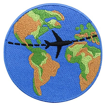 Finally Home Weltreise Patch zum Aufbügeln und Aufnähen | Erde Patches Welt Bügelbild Flugzeug Aufbügler Weltkugel Aufnäher