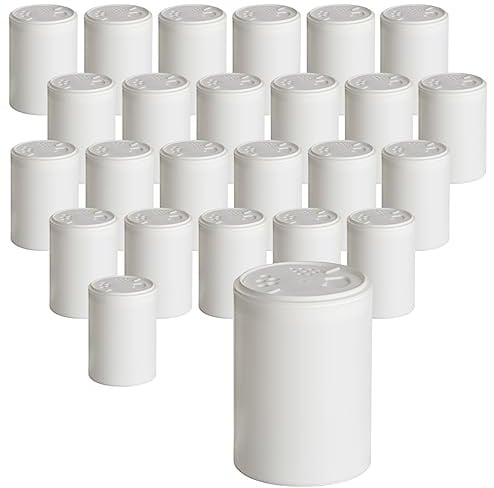 gouveo 24er Set Gewürzstreuer 150 ml weiß mit Streuaufsatz-Deckel - Gewürzdosen aus Kunststoff mit 3 Streu-Größen - Leere Salz- und Pfeffer-Streuer für Kräuter, Gewürze oder Bastelzubehör