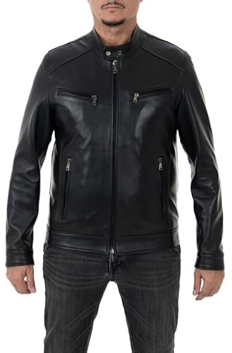 Pelletterie Borghese, Giacca Giubbotto Biker da Uomo, Vera Pelle, Vestibiltà Slim Fit, Lavorazione Artigianale Made in Italy, Ideale per Moto e Motociclista, Colore Nero, Modello A531 (58)