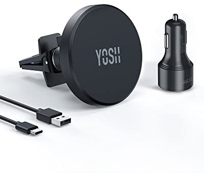 YOSH Mag-Safe Autoladehalterung Magnetisches Kabelloses Auto Ladegerät für iPhone 16/15/14/13/12 Serie & Mag-Safe Case, 360° drehbare doppeltem Verschluss-Clip Autohalterung mit 36W Autoladegerät