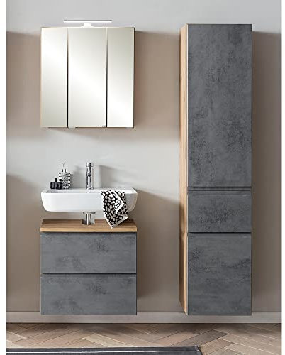 Lomadox Badezimmer Set mit Aufsatzleuchte, stehend oder hängend, Wotan Eiche Nb. mit Beton Optik, B/H/T ca. 115/200/35 cm
