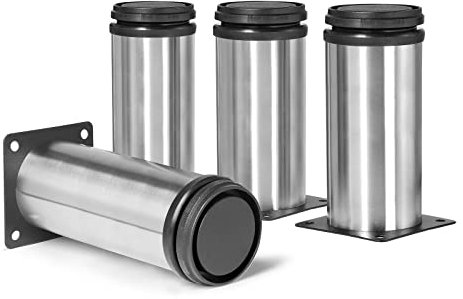 Masendelk 5 Inch Metal Furniture Legs Stainless Steel Adjustable Legs Silver Metal Legs Round Cabinet Legs for Coffee Table Cabinet Desk Sofa Shelves, Pack of 4