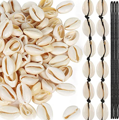 KHDULQ 100 Stücke Muscheln Zum Basteln,5M Seil Muscheln Auffädeln Perlen für Armbänder Muschelperlen Natürliche Kauri Muschel Perlen Armbänder,Für Diy Muschel Schmuck Zum Bemalen