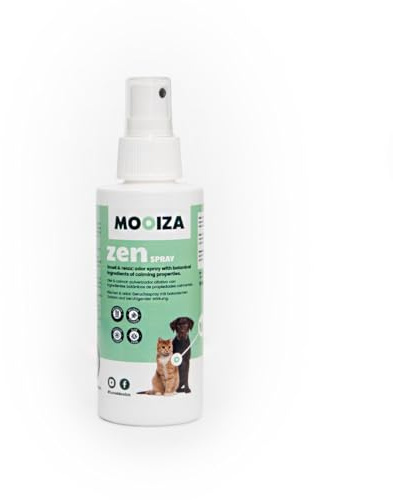 MOOIZA Beruhigungsmittel für Hunde & Katzen - Zen Spray Natürliches Anti-Stress Spray mit Lavendel & Passionsblume - Gegen Angst + Trennung + Reisen + Silvester - 150ml