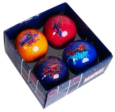 Spiderman Weihnachtskugeln blau, rot, gelb - Hänger Kunststoff 7,5 cm - 4 Stück