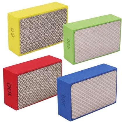 DingGreat 4Pcs Diamond Hand Polishing Pads - Grit Diamond Sanding Blocks for Ceramic Tile Glass Grinding 60# 120# 200# 400# Reusable Foam Sanding Blocks for Tile Stone Trimming Deburring