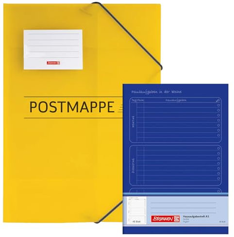 CREATIV DISCOUNT Gelbe Postmappe A4 & Hausaufgabenheft A5, Kommunikations-Set - ideal für Grundschule, Schule