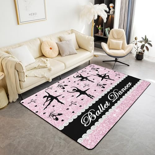 Homemissing Ballerine Tapis Chambre Rose Clignotant Tapis Salon 100x150cm Pâle Rose Tapis Exterieur Cœur Décoration Tapis d'extérieur pour Chambre à Coucher Salon Cuisine et Balcon(sans Clignotant)