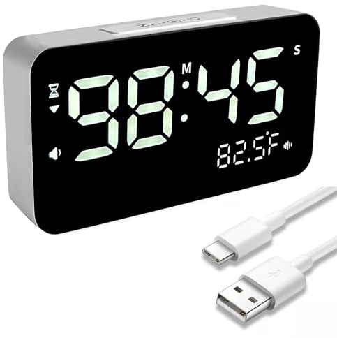 Talking Alarm Clock and Countdown Timer, Hourly Chime for Visually Impaired Elderly Seniors Blind, Battery Operated, Snooze, Temperature, Vibration, Rechargeable, 99 Minutes Led Count down Timing