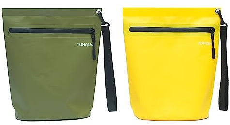 YUMQUA wasserdichte Reißverschlusstasche 2er-Pack, Mehrzweck wasserdichte Beutel Gear Tasche für Outdoor Reisen Strand Pool Angeln schmutzige Kleidung nasse Badeanzüge (Armee Grün+Gelb)