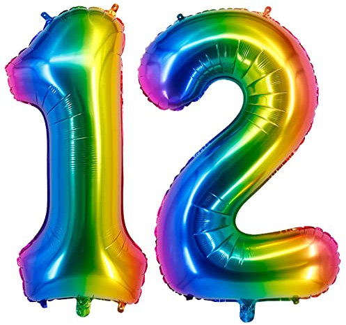 40inch 12 Ballonzahlen Regenbogen Zahl 12 Ballons selbstversiegelnd für Geburtstagsdekorationen und Jubiläumsparty-Dekor (Rainbow12)