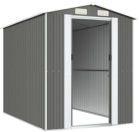 Gecheer Metall Gerätehaus, Geräteschuppen, Gartenhaus, Schuppen, Verzinkter Stahl, Hellgrau 192x274x223 cm
