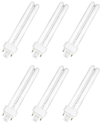 Acan Tradineur - Pack de 6 bombillas de bajo consumo, 2 tubos, G24D-3, 26W equivalente a 130W, 947 lúmenes, 6700K, luz blanca fría, eficiencia energética A, 8000 horas - 15,5 x 3,4 cm