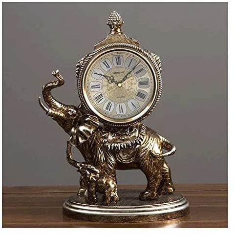 Vintage Kaminuhr Retro-Tischuhr, Tischdekor-Schreibtischuhr, Elefant Retro-Manteluhr, Wohnzimmerdekoration Nicht-Tischtischuhr for Zuhause, Ausstellungsständer, Büro, Schlafzimmer ( Color : Bruin )