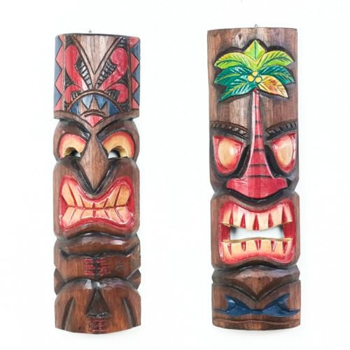Oriental Galerie 2er Set Maori Maske Wanddeko Wandbild Deko Holz Exotisch Partykeller Dekomaske zum aufhängen Tiki 50 cm