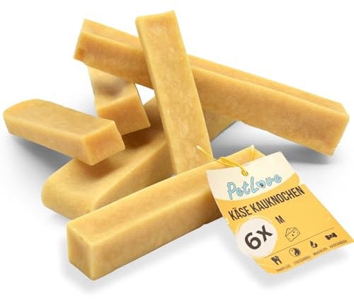 PetLove Hartkäse für Hunde • 100% natürlicher Kauknochen aus Käse • Kaukäse Hund • Kauspaß & Zahnpflege • Ideal für unterwegs • 6er Pack • Größe M: 50-80g