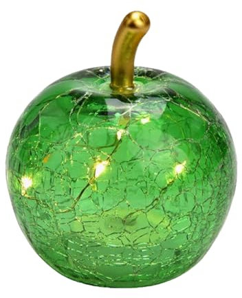 G. Wurm Dekoleuchte Apfel (XXS) Glas dunkelgrün - Apfel Lampe mit 5er LED Lichterkette, Dekolampe, Tischleuchte, Apfellampe