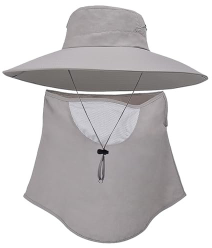 WANYIG Sonnenhut Herren Damen UV Schutz Mesh Hut Herren Sommer Fischerhut Sommerhut Regenhut Wasserdicht Bucket Hat Outdoor Wanderhut mit 13.5CM Breiter Krempe/Gesichts-Netz (Hellgrau)