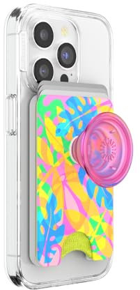 PopSockets Phone Wallet with Expanding Grip and Adapter Ring for MagSafe, Phone Card Holder, Wireless Charging Compatible, Wallet Compatible with MagSafe - Boca Palm