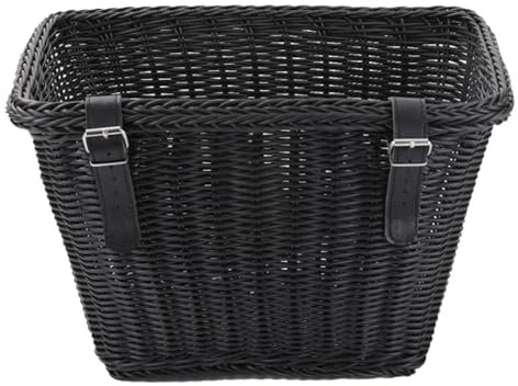 F Fityle Fahrradkorb, Fahrrad-Vorderkorb, Stabiler geflochtener Korb, Fahrradzubehör, Fahrradkorb mit verstellbaren Riemen zum Einkaufen, Schwarz