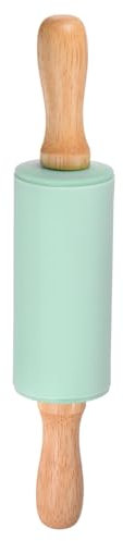 sourcing map Silicone Rolling Pins for Baking 9.25 Inch Non-Stick Silicone Surface Wooden Handle Rolling Pin Small Roller Playdough Rolling Pins for Fondant Kitchen Dough Pizza, Green
