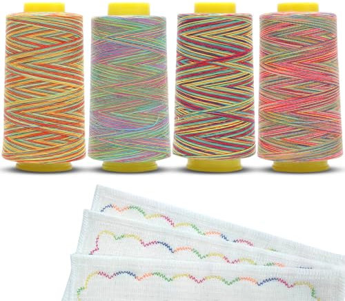 RANJIMA 4Pcs Bunt Nähgarn Overlockgarn, Nähgarn Set Polyester Irisierend Polyester Nähgarn Set für Quilten Overlock Garn Nähmaschine Quilting Hand und Maschine Stickereimaschine