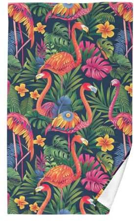CHIFIGNO Handtuch mit bunten Flamingos, tropische Blätter, Baumwolle, Badezimmer-Handtuch für Badezimmer, Küche, Hotel, Spa, dekorative Küchenhandtücher, Gesichtswaschhandtücher, 40,6 x 71,1 cm