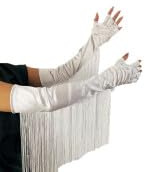 TMTGTS Fransen Handschuhe 1 Paar Elegant Lange Satin Fingerlose Ellenbogen-Handschuhe mit Quaste Armstulpen für Damen Mädchen Karneval Opernabend Brauthandschuhe Halloween Tea-Party Kostüm (2#)