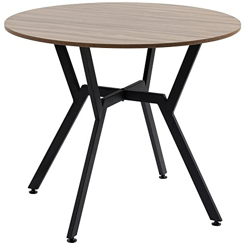 HOMCOM Table de Salle à Manger Rond, Table de Cuisine, Deux Places, Cadre en Acier, dim. Ø 90 x 76H cm, Marron, Noir