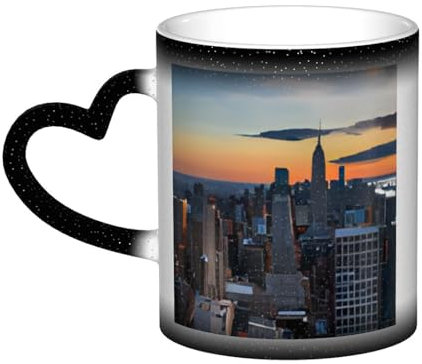 Kaffeetasse mit süßem New York City, 325 ml, 3D-gedrucktes Muster, wärmewechselnde Tasse, Farbwechsel-Tasse im Himmel, Keramik-Kaffeetassen, lustige Tassen