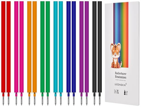 LVZONGXIN 16 Bunt Ersatzminen, Kompatibel Mit Legami Gelstiften, [ 2 x 8 Faber ], Nachfüllminen mit radierbarer Tinte – 0.7 – mittlere Stärke – Gel-Tintenrollermine