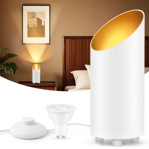 GeyouLux LED Uplight Spot Bodenstrahler IP44 Wasserdicht 6W 600LM Aluminium Bodenlampe Innen Wohnzimmer, Bodenleuchte mit Fußschalter zur Indirekte Beleuchtung, inkl. GU10 Lampe 2700K Warmweiß Weiß