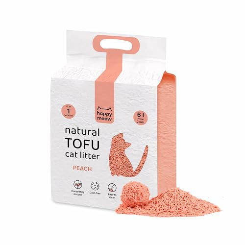 Happy Meow Litière de Tofu pour Chats (6L/2,5 kg) Naturel et biodégradable - Agglomérant instantané, Faible en poussière, contrôle des odeurs, Ultra Absorbant, jetable dans Les Toilettes - Pêche