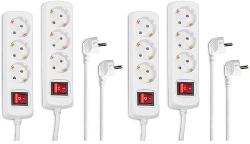 Hama 2er-Set Steckdosenleiste 3-Fach (2X Mehrfachsteckdose mit Schalter zum Stromsparen, Steckplätze 45 Grad gedreht, Kabel 1,4m, GS geprüft) Weiß (Packung mit 2)