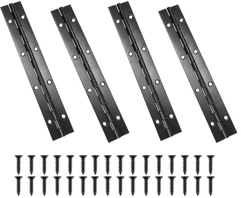 4 Piece Heavy-Duty Piano Hinge Set with 32 Screws, Piano Hinges, Black Cabinet Hinges, Black Stainless Furniture Hinge for Cabinet Door Cases Woodworking
