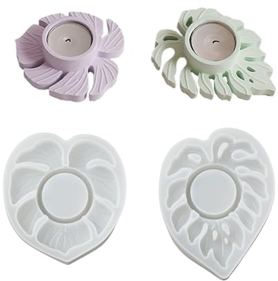 Airssory 2 pcs 2 Styles Creative Monstera Leaf Silicone Candle Molds Plant Leaves Moulds for DIY Party Epoxy Resin Casting Plaster Crafts Bulk Home Decor Ornament