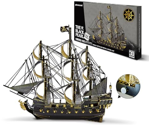 3D Puzzle Metall Black Pearl Piratenschiff Kühlschrank Magnet, 3D Metall Puzzle Segelboot Schiffsset, Modell Schiffs für 340 Edelstahl, Geburtstagsgeschenk, Modellbausatz Erwachsene, 77Teile