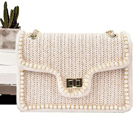 Bkljkf en Tasche, Umhängetasche für en - en Stroh Faux Pearl Umhängetasche - Abnehmbares Gurt Design Design Multifunktionaler Organisator modisches Accessoire für Mutter, Freundin