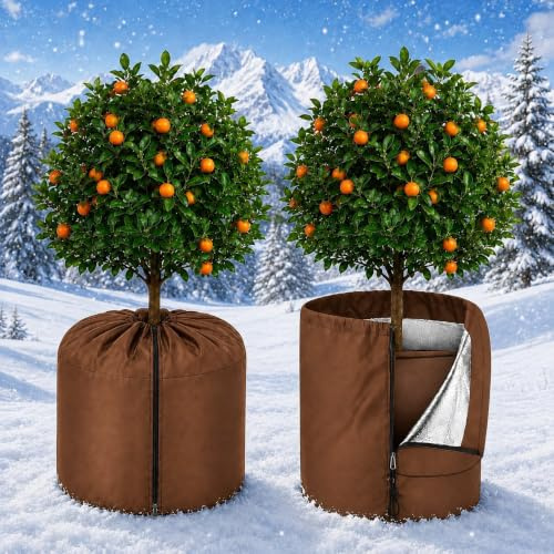 Shengruili 2 Stück Topfschutz Pflanzen Winte,50x45cm Thermo Topfschutz für Pflanzen,Topfpflanzen Schutzbeutel für Pflanzen,Winterschutz für Pflanzen mit Reißverschluss und Kordelzug