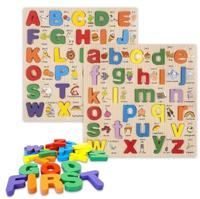 Lootsy Englisches Alphabet Buchstaben Holz für Kinder Buntes Lernspielzeug zum Lernen von Buchstaben und Wörtern Sicheres Naturholz Entwickelt die Feinmotorik Lerngeschenk für Kinder ab 3 Jahre