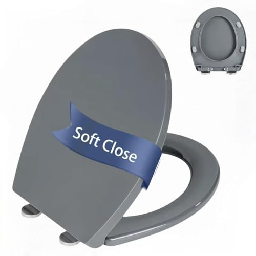 Sedile WC grigio in termoplastica, chiusura rallentata, sedile resistente con cerniera a pulsante di rilascio, tecnologia Click, Lift & Clean, raccordi superiori e inferiori (grigio)