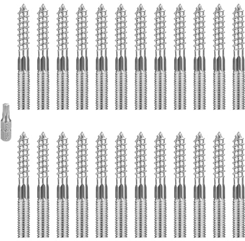 YFLeomry 24 Stück Stockschrauben M8, M8x60mm Torx Stockschraube | Doppelgewindeschrauben, Schraubstifte Gewindestifte, Holzschrauben Zubehör, Stahl Verzinkt, für die Möbelmontage