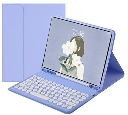 YSJX Abnehmbare Tastatur mit runden Tasten, PU+TPU-Lederhülle mit Standfunktion, kompatibel mit iPad mini 6/7 8,3 Zoll 2023(Light Purple+Keyboard)