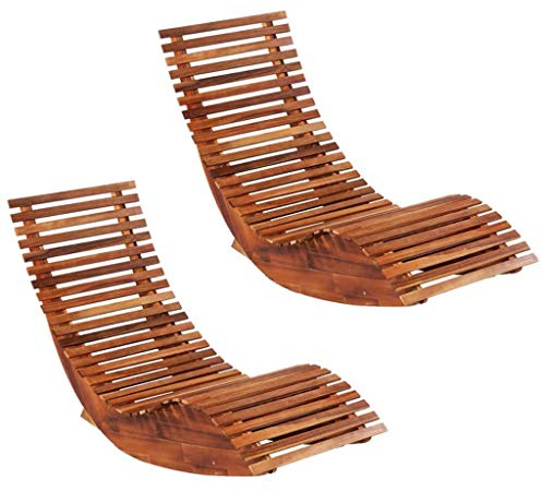 Ziaphsol Schaukelstuhl Sonnenliege 2er Set, Akazienholz geölt, 149x60x86 cm, wetterfest für Garten, Terrasse, Balkon, Schwimmbad, max. 110 kg pro Platz